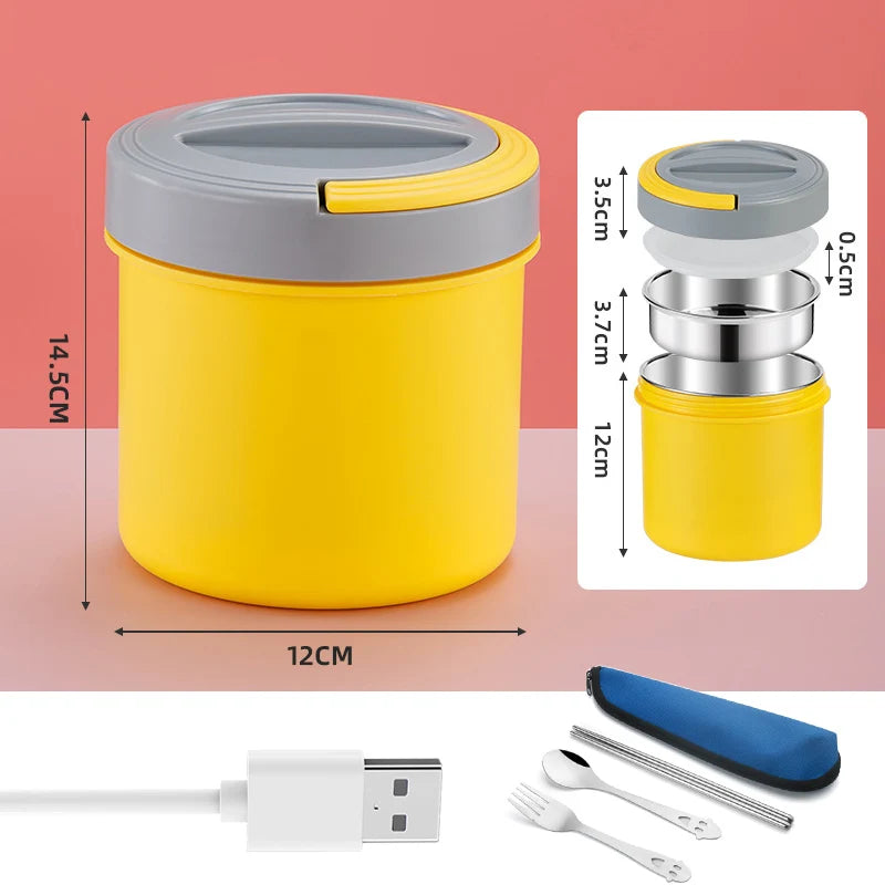 Electric Heated Lunch Box USB 1.2L Thermal Stainless Steel Bento Box 5V 12V 24V Car School Food Warmer Heating Container Heater Eagle Aerie