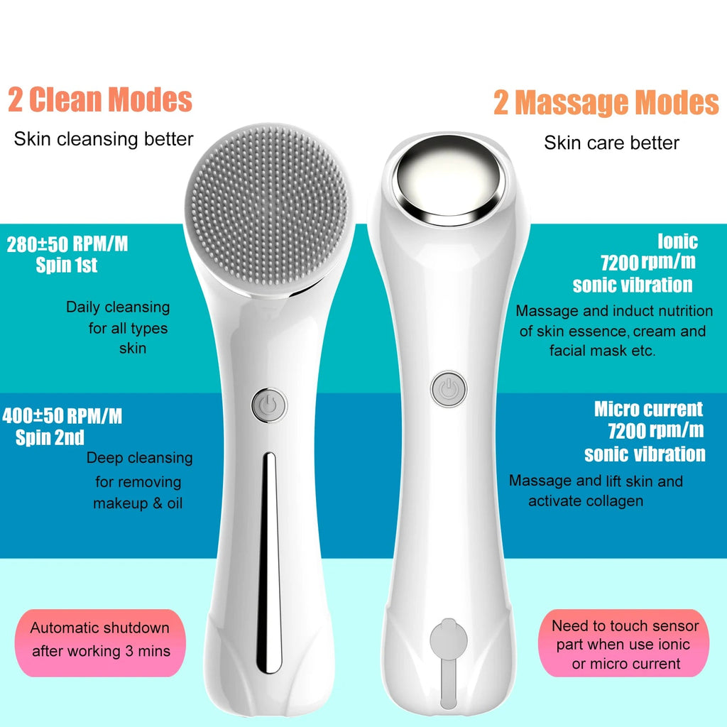 Facial Cleansing Brush, 2 in 1 Waterproof IPX7 Facial Spin Scrubber Set with 4 Brush Heads, Rechargeable Exfoliating Face Brush Eagle Beacon