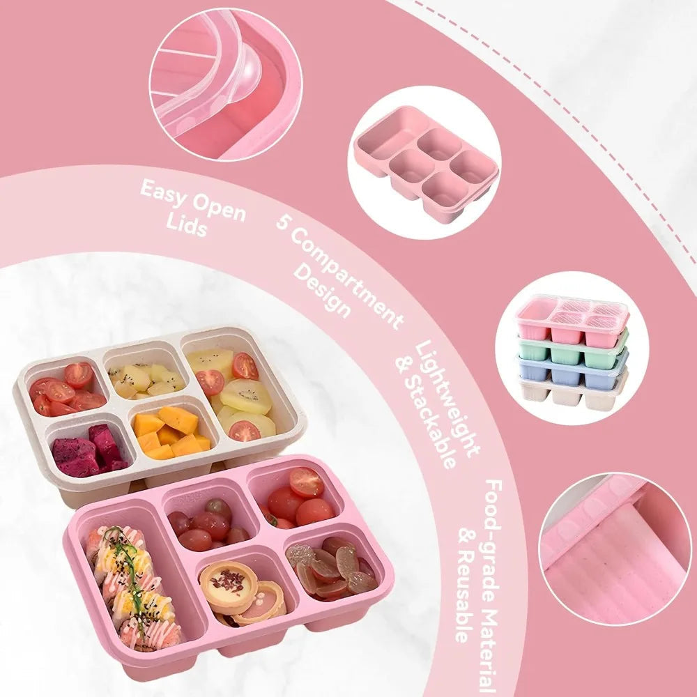 Bento Lunch Box with Reusable 5 Compartment Bento Box Microwave Compatible for Bento Snack Containers for Travel and Work Eagle Aerie