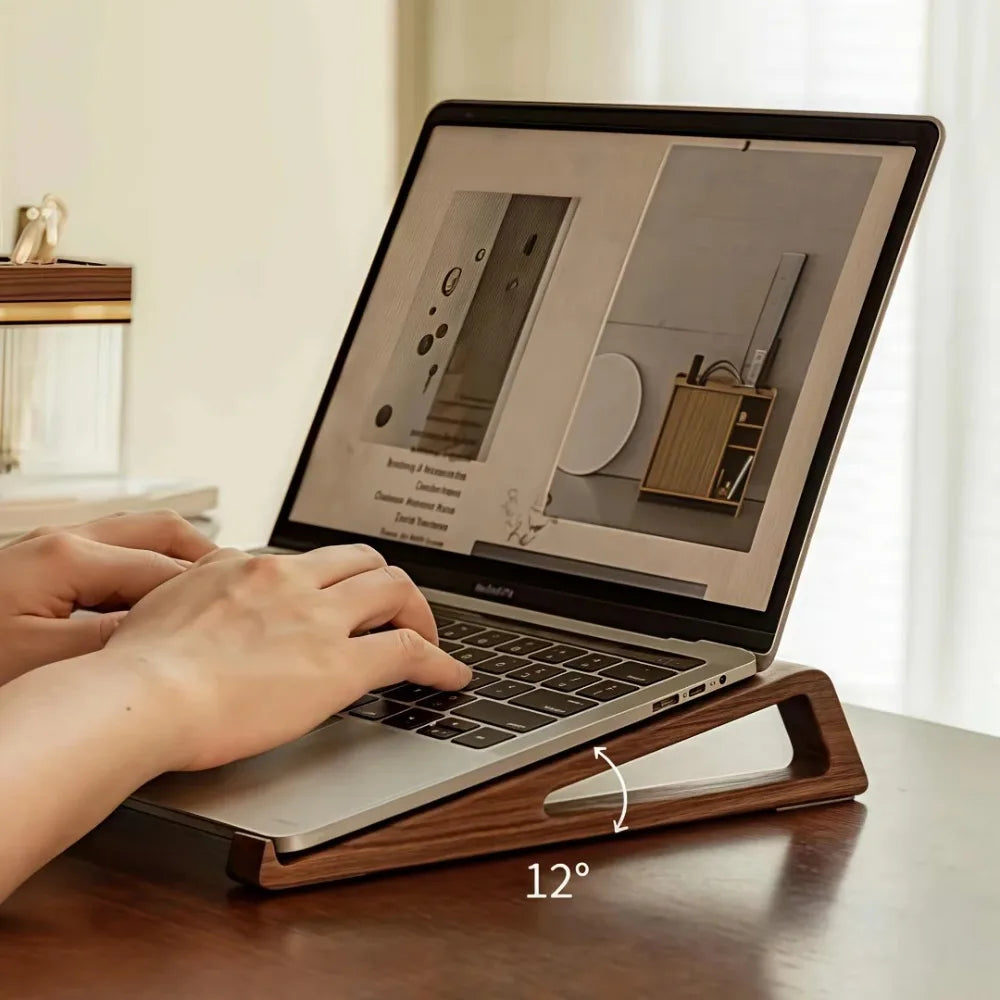 Portable Foldable Wooden Laptop Stand-Ergonomic 12° Adjustable Angle, Cooling Ventilation Triangular Design,Office Accessory Eagle Beacon