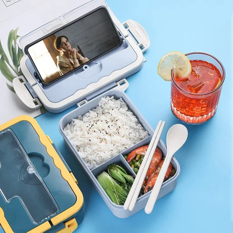 Lunch Box, 3 Compartment Sealed Bento Box and Cutlery Set Lunch Boxes for Kid Adult, Suitable for Microwave and Dishwasher Eagle Aerie