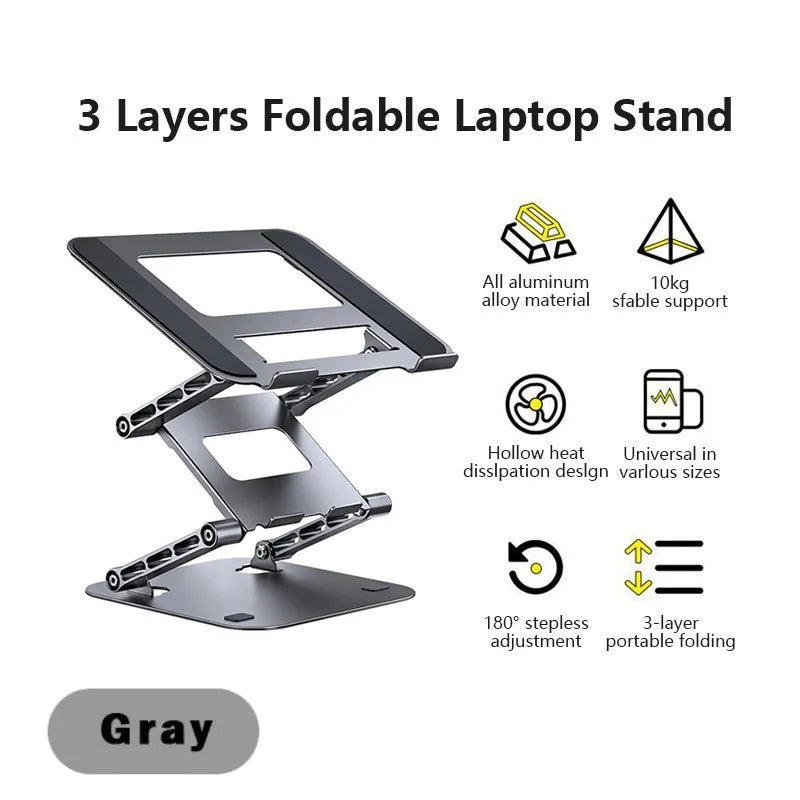 New Foldable Laptop Stand 3 Layer Adjustable Height Metal Notebook Stand Tablet Stand for Laptops/tablets/mobile Phones Eagle Beacon
