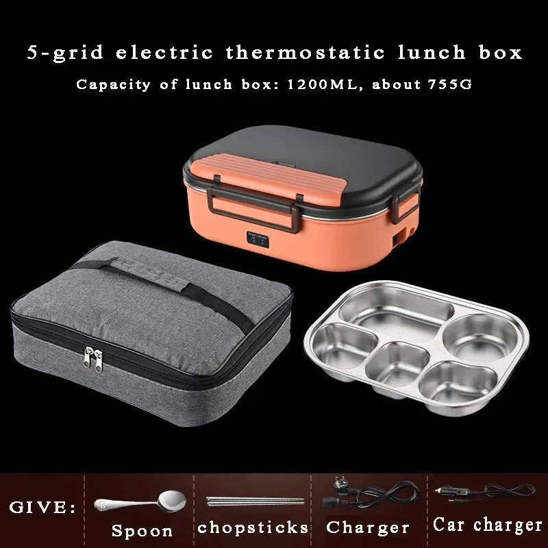Electric Heated Lunch Boxes Stainless Steel Food Insulation Bento Lunch Box Home Portable Keep Warm Lunch Box with Storage Bag Eagle Aerie
