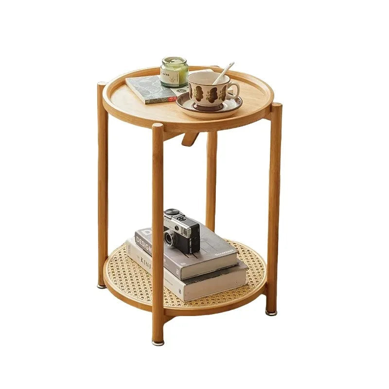 Eco-Friendly Bamboo Coffee Table -Sustainable Living Room Furniture Small Wicker Round Table in The Living Room Next To The Sofa Eagle Aerie
