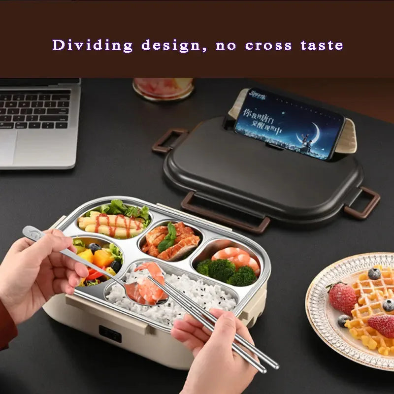 Electric Heated Lunch Boxes Stainless Steel Food Insulation Bento Lunch Box Home Portable Keep Warm Lunch Box with Storage Bag Eagle Aerie