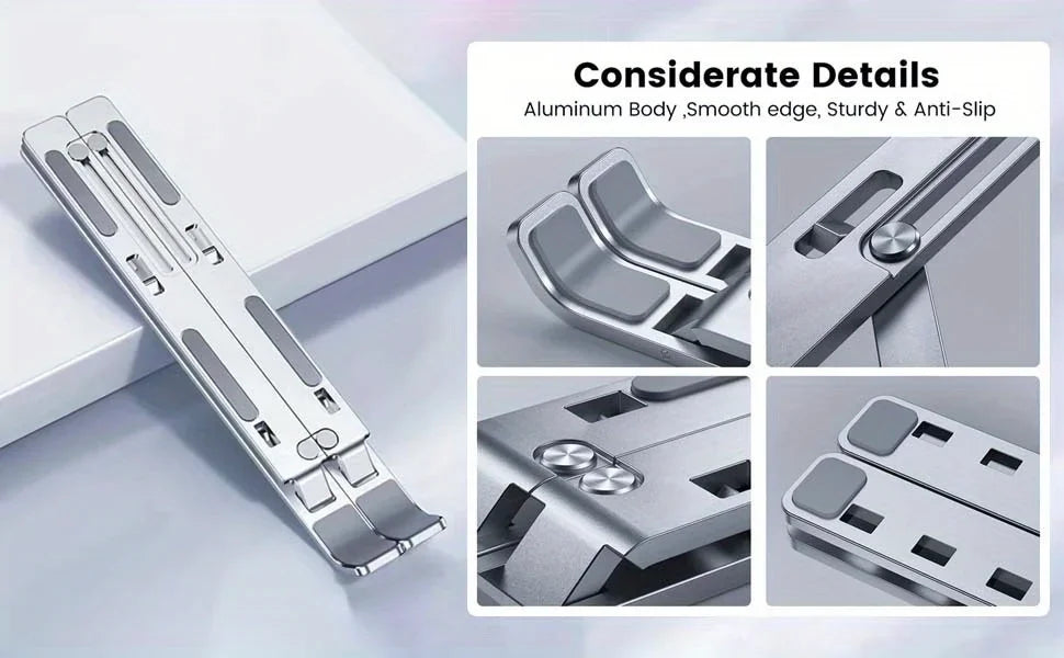 Adjustable Aluminum Laptop Stand - 6-Level Height, Foldable & Portable Design For 8-16” Laptops, Enhanced Ventilation & Heat Eagle Beacon