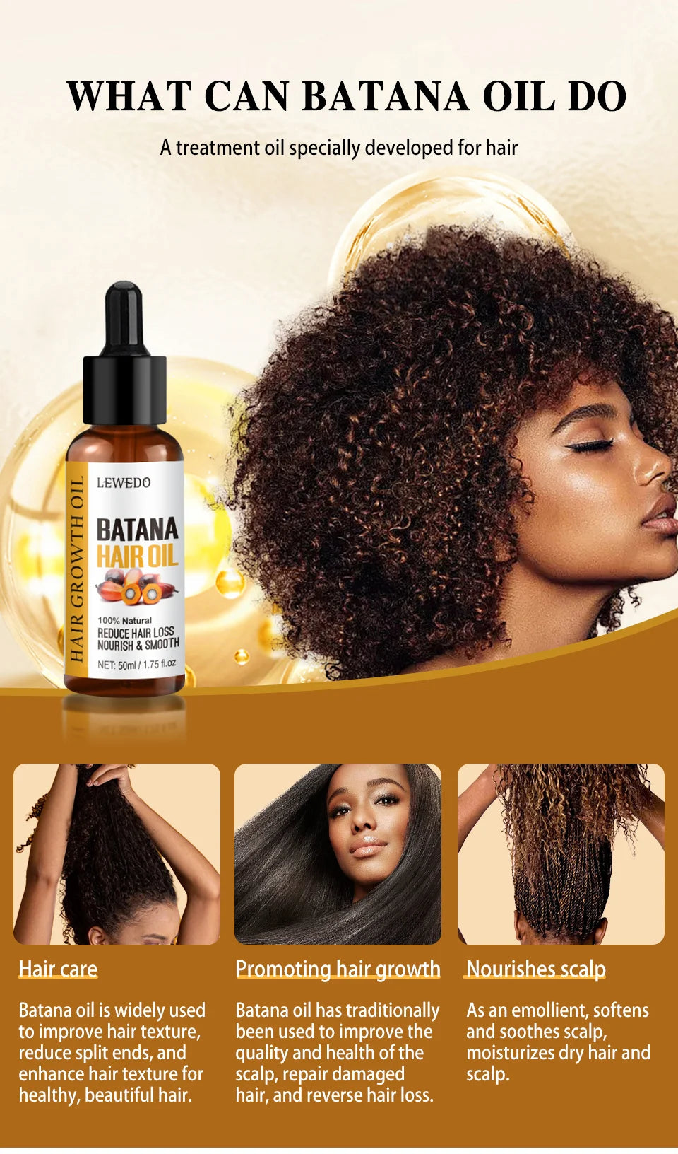 Hair Growth Batana Oil Serum Fast Growing Hair Essential Oil Beauty Hair Care Anti-Hair Loss Essence Natural Repair Damaged Hair Eagle Beacon
