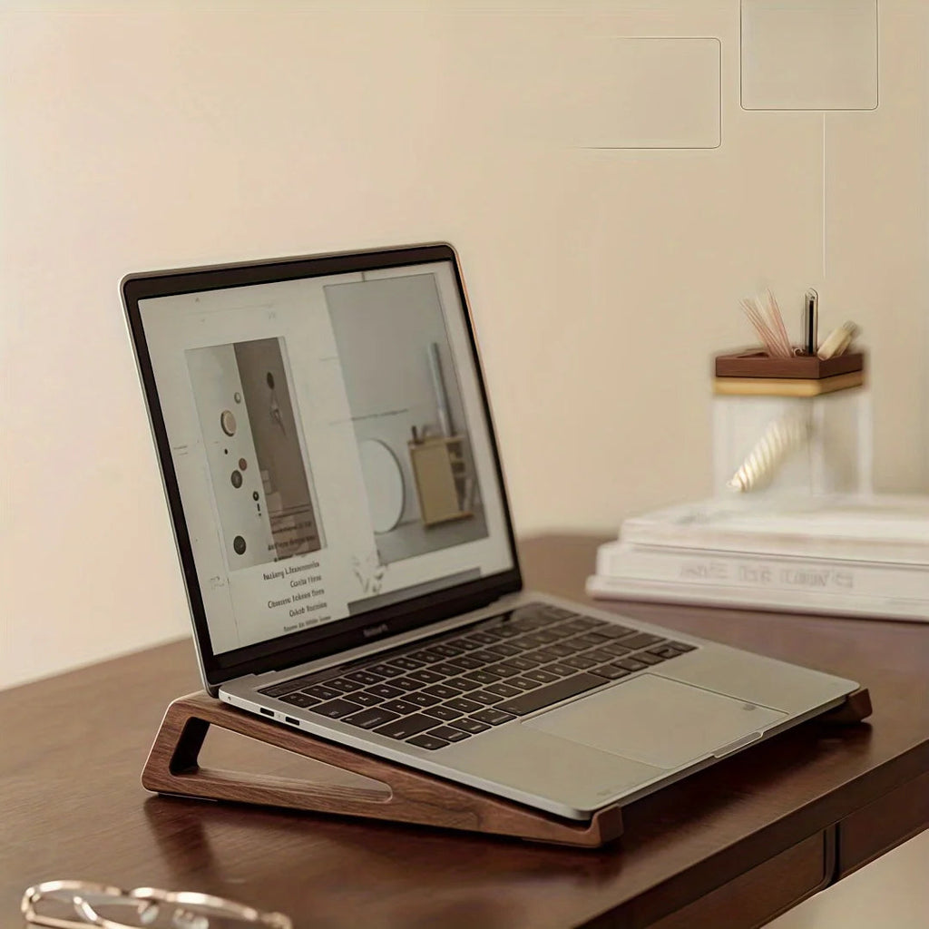 Portable Foldable Wooden Laptop Stand-Ergonomic 12° Adjustable Angle, Cooling Ventilation Triangular Design,Office Accessory Eagle Beacon
