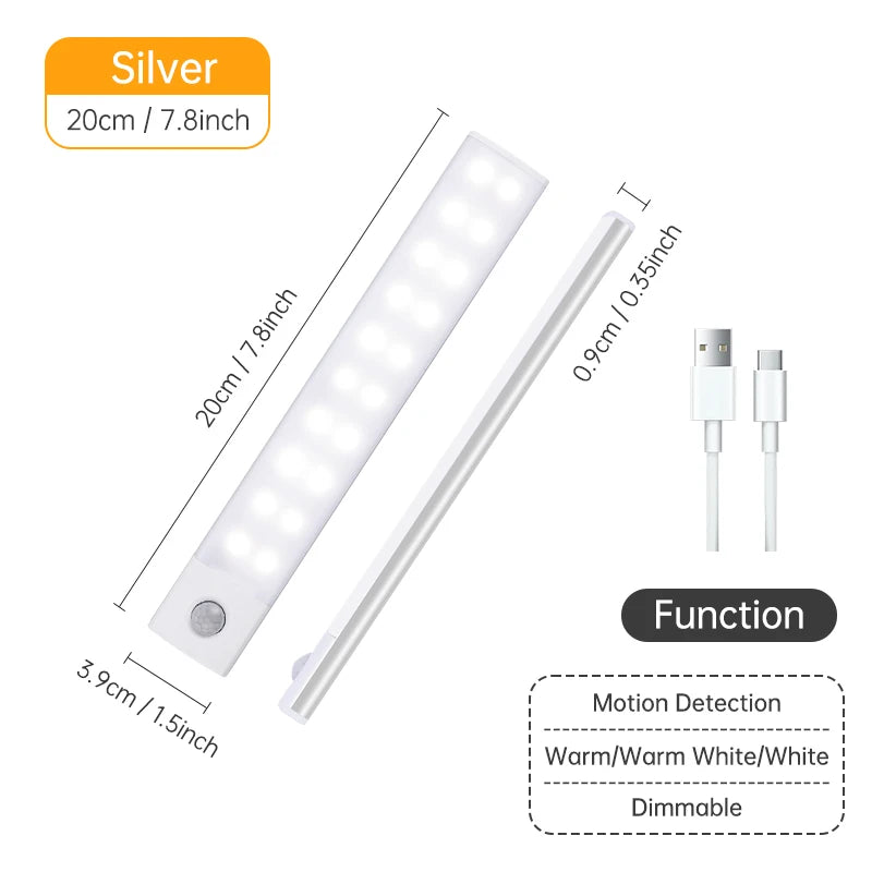 Motion Sensor Light Wireless LED Night Light USB Rechargeable Night Lamp Cabinet Wardrobe Lamp Under Backlight For Kitchen Led Eagle Beacon
