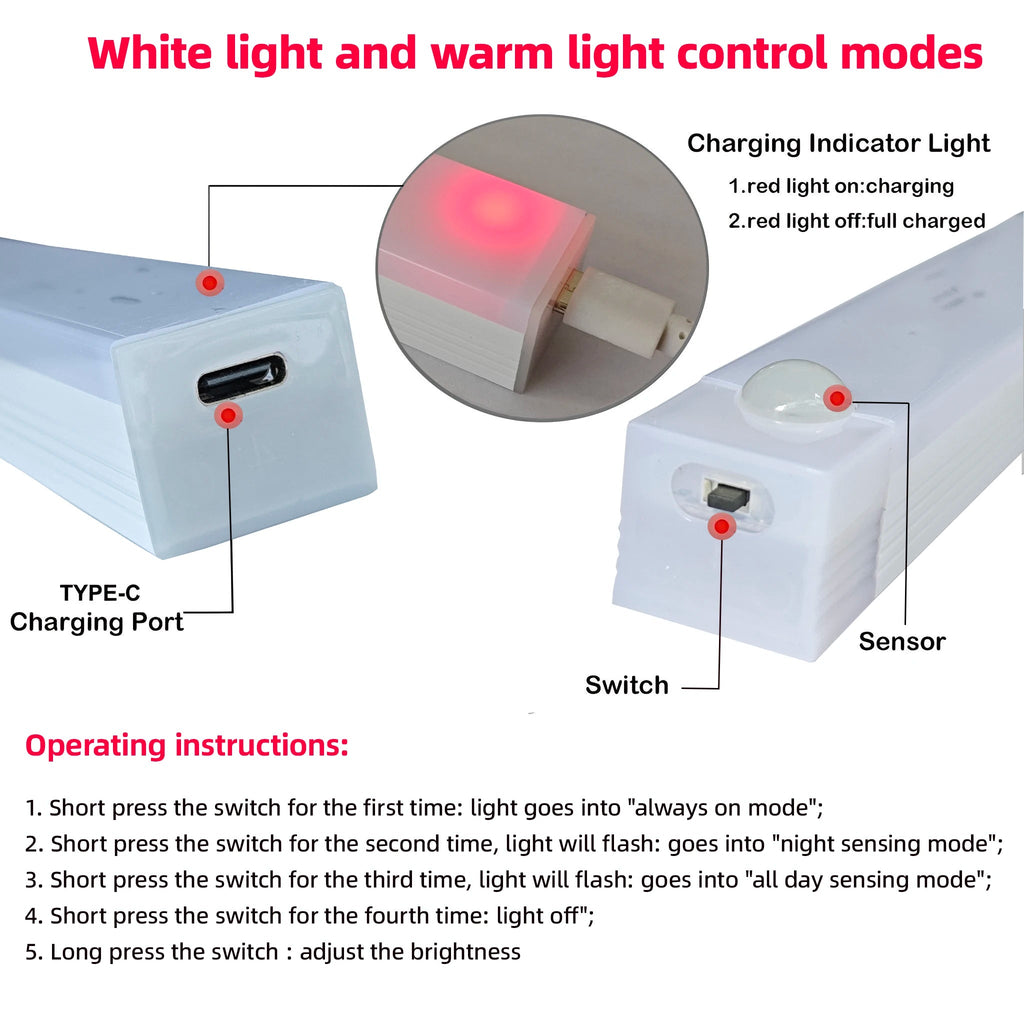 Motion Sensor Lamp Night Light Wireless LED USB Type C Rechargeable Lamp for Kitchen Cabinet Bedroom Wardrobe Staircase Lighting Eagle Beacon