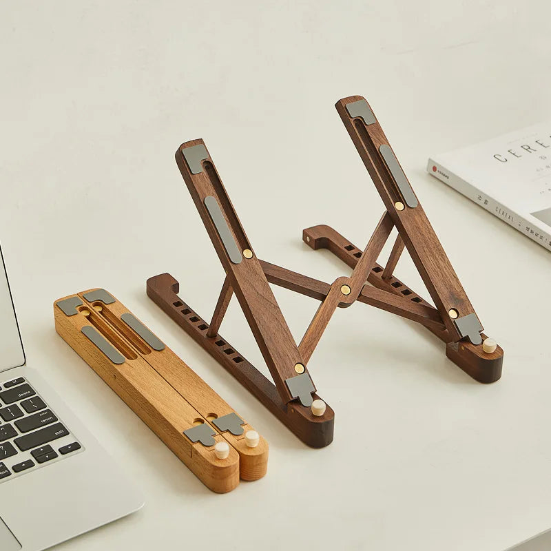 Wood Laptop Stand Foldable 8 Levels Height Adjustable Portable Notebook Holder Computer Support for MacBook Air Pro 11-17'' Eagle Beacon