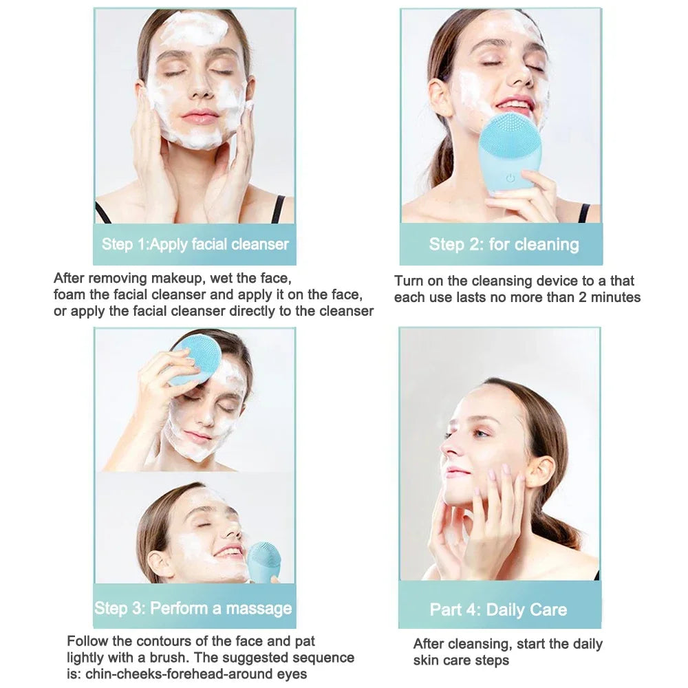 Electric Facial Cleansing Brush Face Skin Care Tools Waterproof Silicone Sonic Cleanser Facial Eagle Beacon