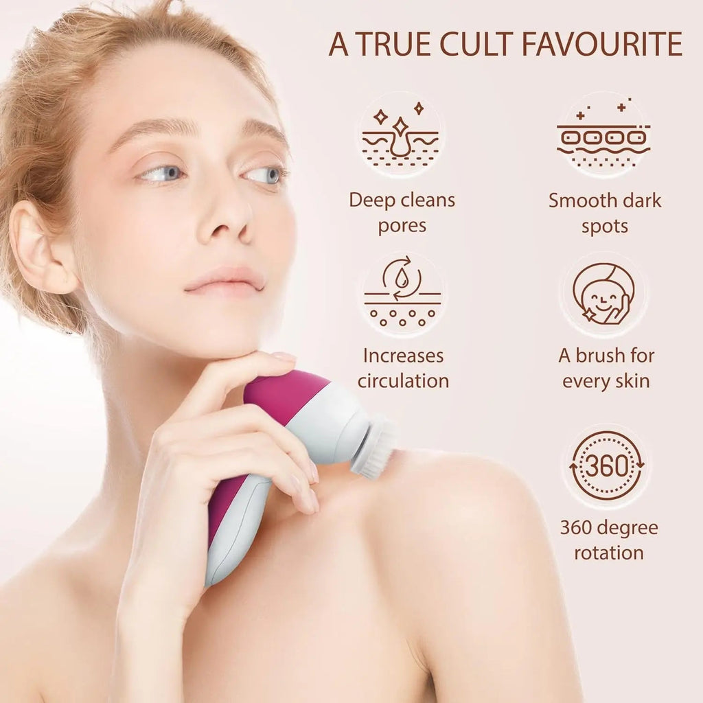 7-in-1 Electric Exfoliating Facial Cleansing Brush for Deep Cleansing and Massaging, with 7 Replaceable Brush Heads. Eagle Beacon