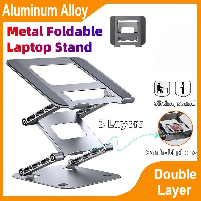 New Foldable Laptop Stand 3 Layer Adjustable Height Metal Notebook Stand Tablet Stand for Laptops/tablets/mobile Phones Eagle Beacon