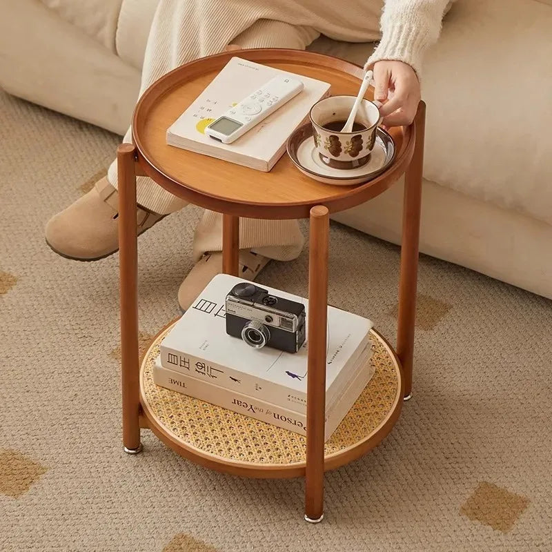 Eco-Friendly Bamboo Coffee Table -Sustainable Living Room Furniture Small Wicker Round Table in The Living Room Next To The Sofa Eagle Aerie