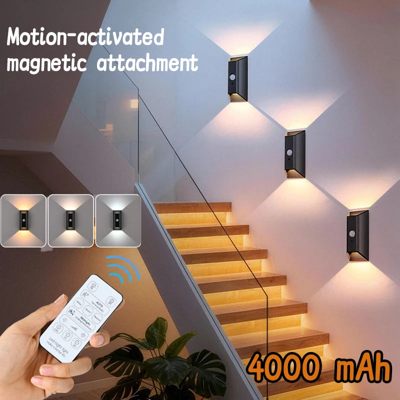 Motion Sensor Wall Lights USB Rechargeable Wireless LED Wall Lamps Magnetic 3 Color Dimmable Indoor Outdoor Garden Porch Light Eagle Beacon