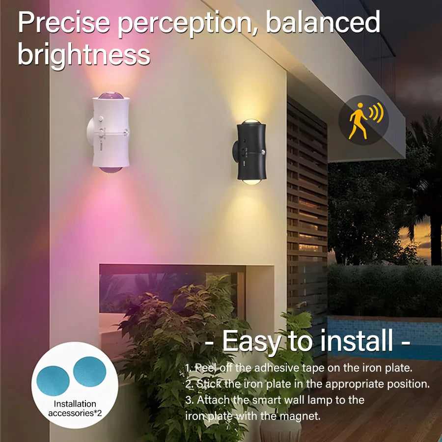 Motion Sensor LED Wall Lamp Tricolor RGB Rechargeable Double-head Magnetic Night Light For Bedroom Hallway Stair Aisle Lighting Eagle Beacon