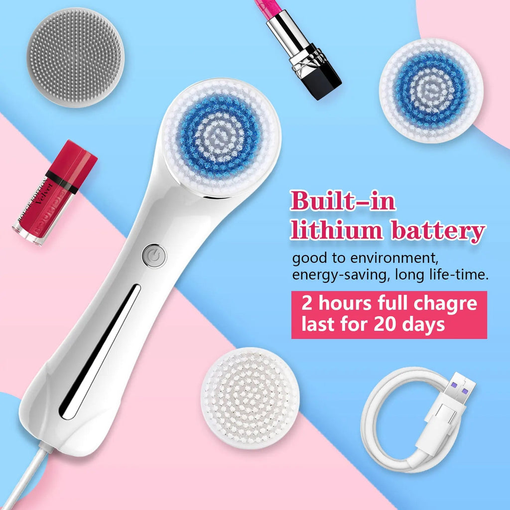 Facial Cleansing Brush, 2 in 1 Waterproof IPX7 Facial Spin Scrubber Set with 4 Brush Heads, Rechargeable Exfoliating Face Brush Eagle Beacon