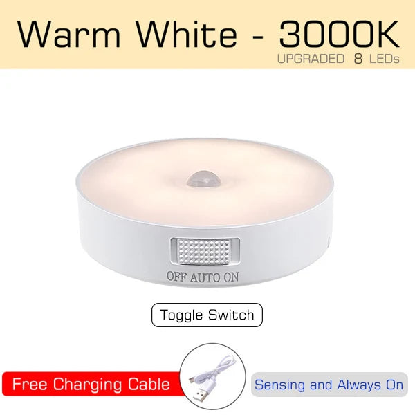 Motion Sensor Light USB Rechargeable Night Light LED Lamp for Kitchen Bedroom Stairs Hallway Cabinet Closet Wardrobe Nightlight Eagle Beacon