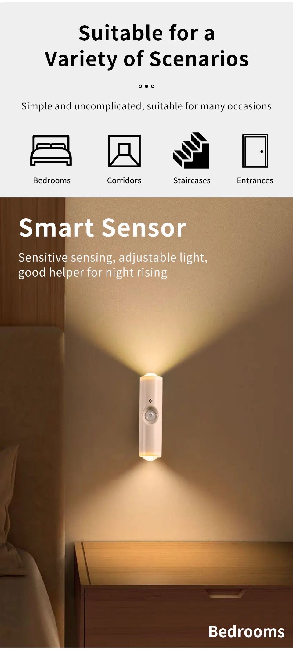 Magnetic Motion Sensor Smart Light LED Rechargeable Wall Gradient Ambient Light Dimmable Indoor Light for Stairs Hall Entrances Eagle Beacon