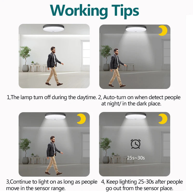 Motion Sensor Ceiling Light Modern Smart Sensor LED Lamp Human Infrared Sensing Lamp Indoor for Garage Corridor Lighting Fixture Eagle Beacon