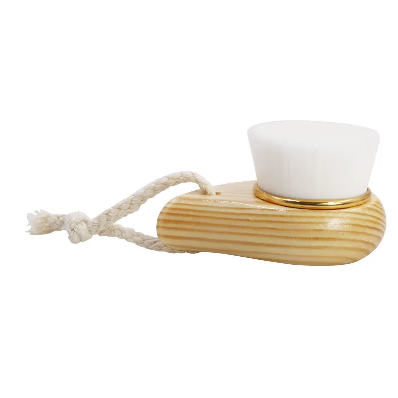 Facial Cleansing Brush, Wooden Handle Soft Bristle Face Brush, Cleaning Device, Soft Bristle Manual Multi-Bristle Brush Eagle Beacon