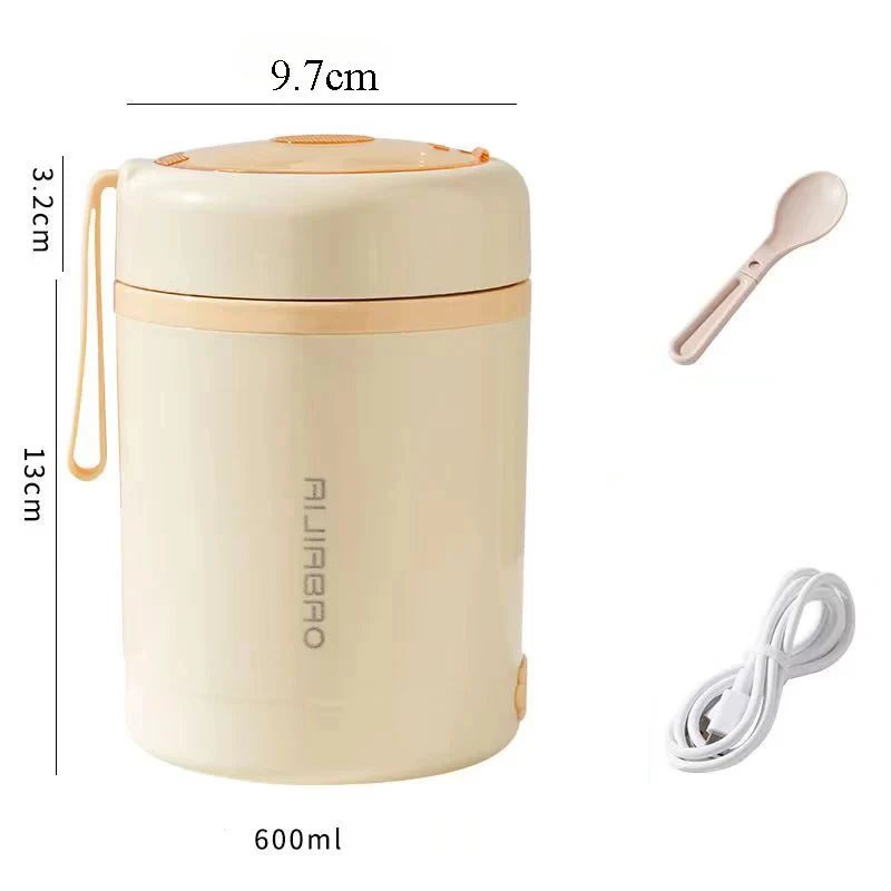 600ML Portable USB Electric Heating Lunch Box Stainless Steel Food Warmer with Drink Function for Picnics Food Heater Eagle Aerie
