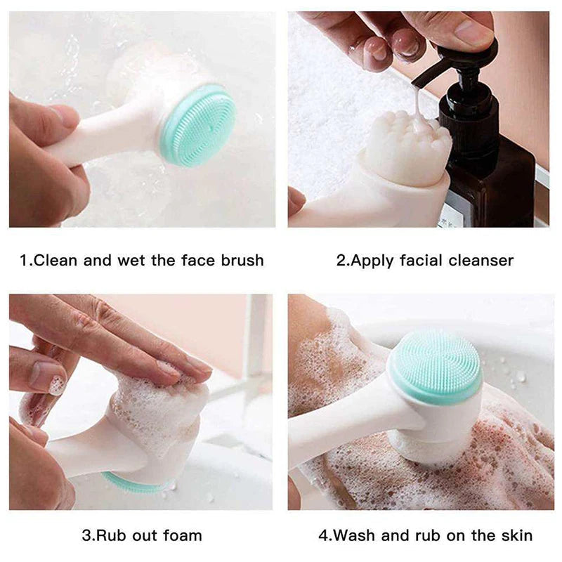3D Double Silicone Facial Cleansing Brush Manual Massage Facial Brush Soft Bristles Exfoliator Double Sided Face Wash Brush Eagle Beacon