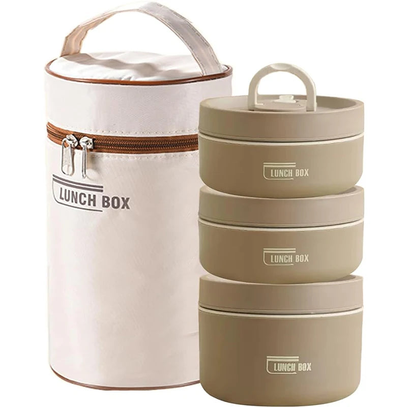 Portable Insulated Food Lunch Container Set with Thermal Lunch Box 3 Separate Stackable Lunch Container for Adult Kids Eagle Aerie