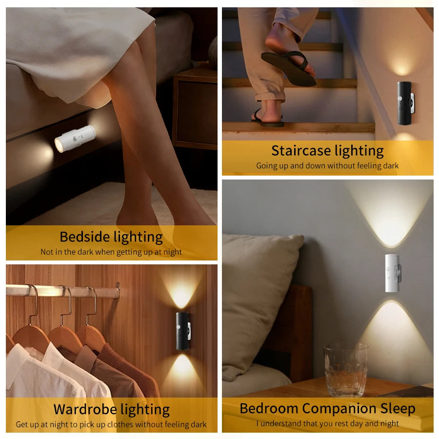 Motion Sensor LED Wall Light Rechargeable Double Head Spotlight 3 Colors Wireless Night Lamp For Bedroom Hallway Stair Ambient Eagle Beacon