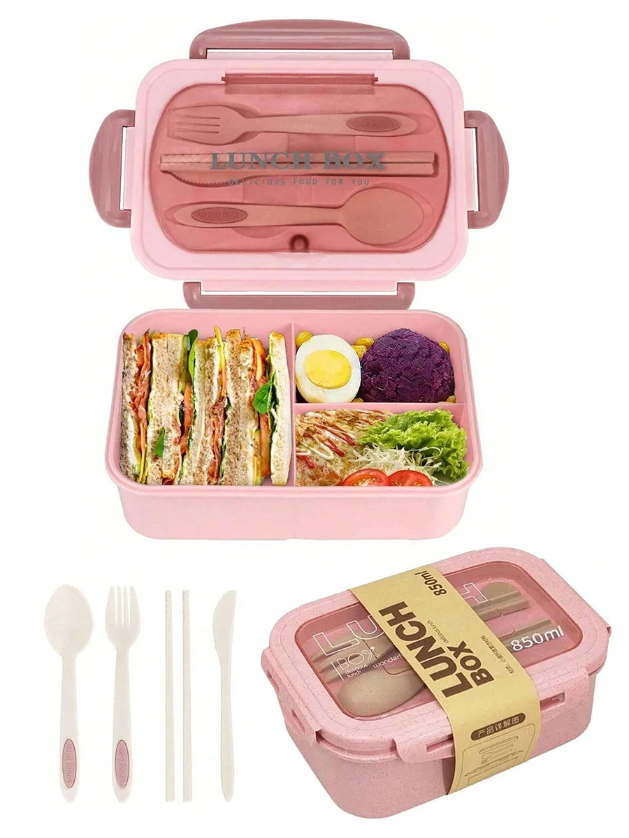 1pc lunch box with two compartments, built-in cutlery set, reusable and microwave heated (with lid removed), suitable for kitche Eagle Aerie