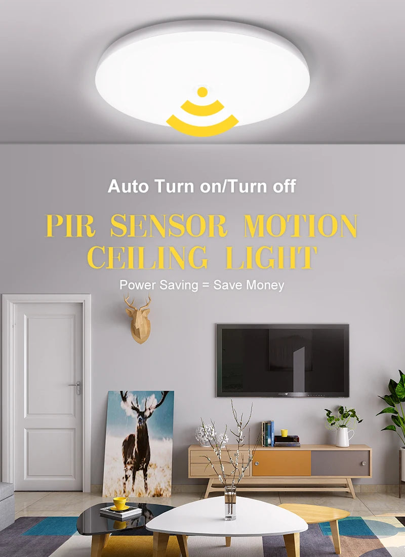 Motion Sensor Ceiling Light Modern Smart Sensor LED Lamp Human Infrared Sensing Lamp Indoor for Garage Corridor Lighting Fixture Eagle Beacon