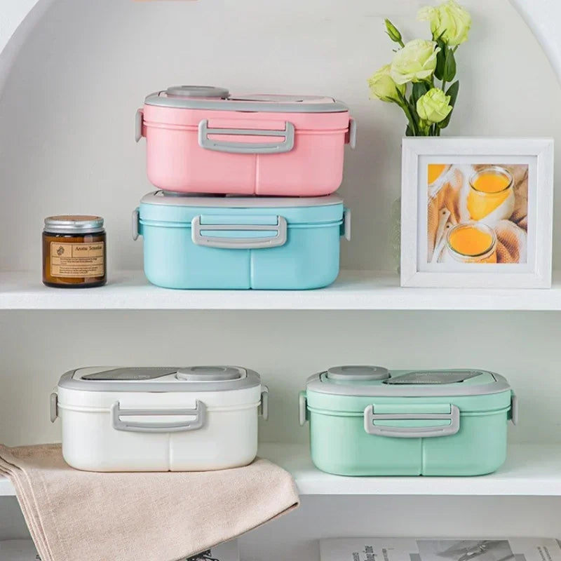 1200ML Portable Lunch Box Reusable Double Layer Compartment Bento Box Carrying Handle Outdoor Camping Meal Snack Food Containers Eagle Aerie