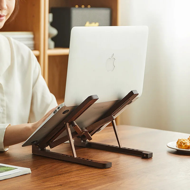 Wood Laptop Stand Foldable 8 Levels Height Adjustable Portable Notebook Holder Computer Support for MacBook Air Pro 11-17'' Eagle Beacon