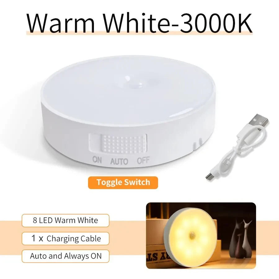 Motion Sensor LED Night Light, Wireless Magnetic Round Lamp for Kitchen Cabinet, Bedroom & Home Atmosphere Decor Eagle Beacon