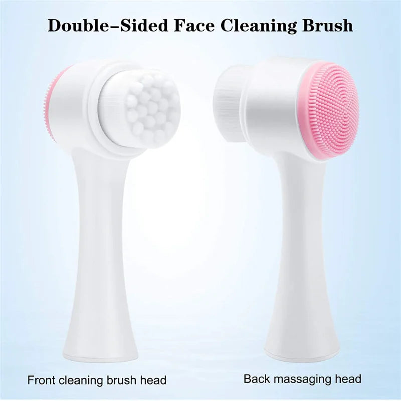 3D Double Silicone Facial Cleansing Brush Manual Massage Facial Brush Soft Bristles Exfoliator Double Sided Face Wash Brush Eagle Beacon