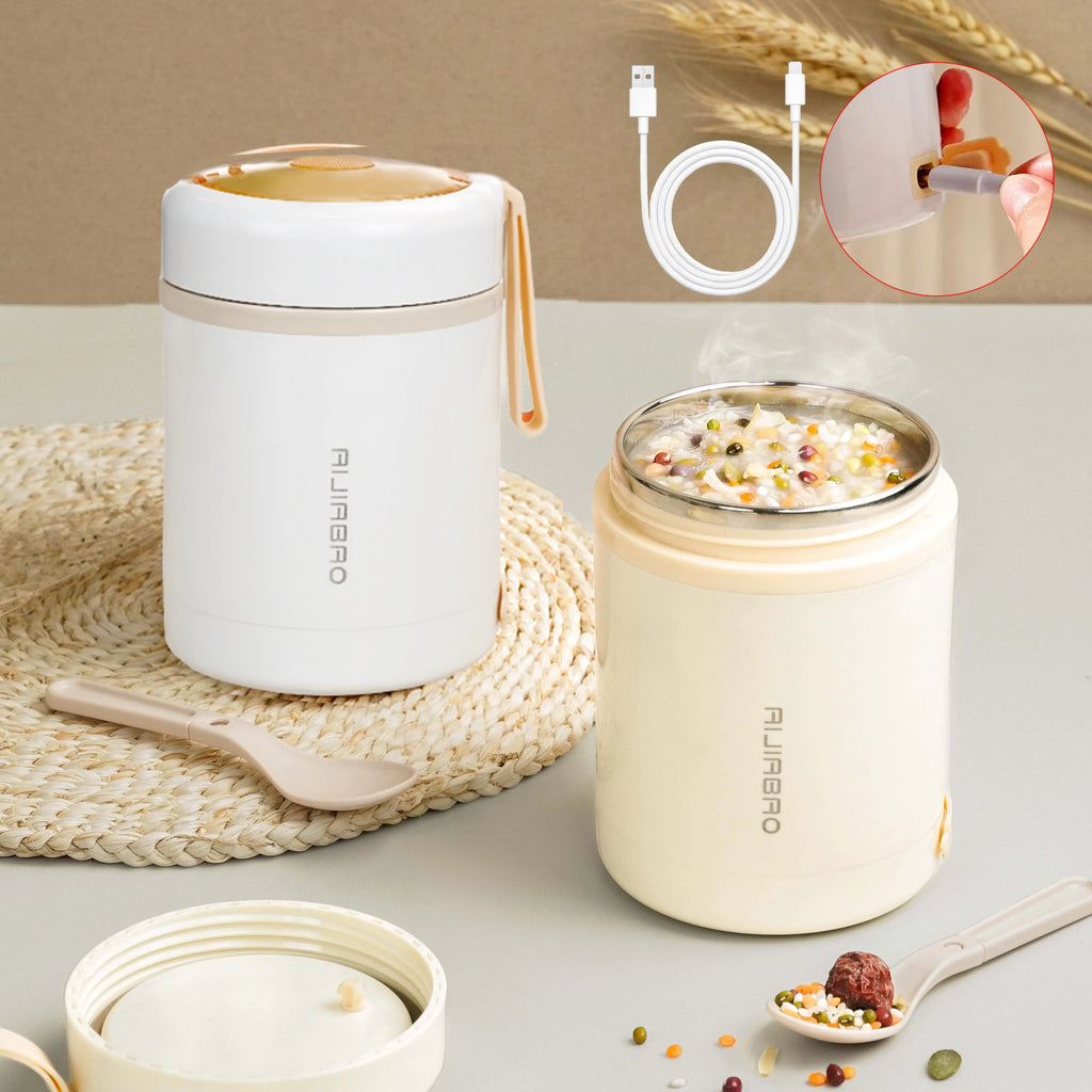 600ML Portable USB Electric Heating Lunch Box Stainless Steel Food Warmer with Drink Function for Picnics Food Heater Eagle Aerie