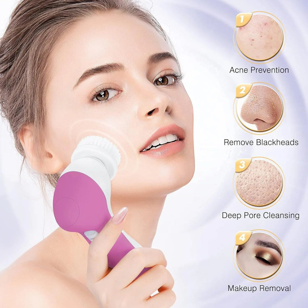 7-in-1 Electric Exfoliating Facial Cleansing Brush for Deep Cleansing and Massaging, with 7 Replaceable Brush Heads. Eagle Beacon