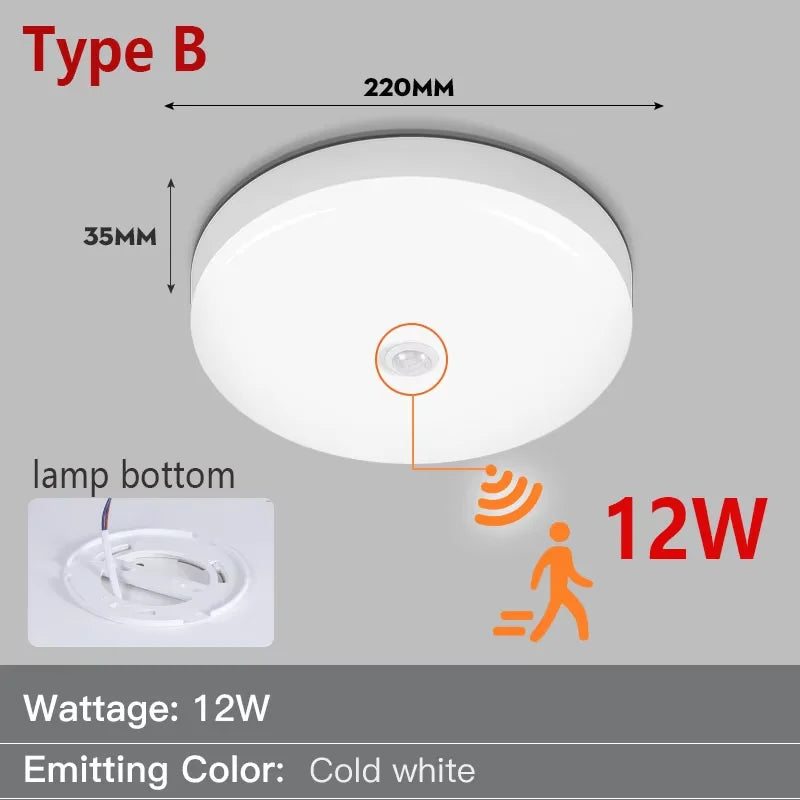 Motion Sensor Ceiling Light Modern Smart Sensor LED Lamp Human Infrared Sensing Lamp Indoor for Garage Corridor Lighting Fixture Eagle Beacon