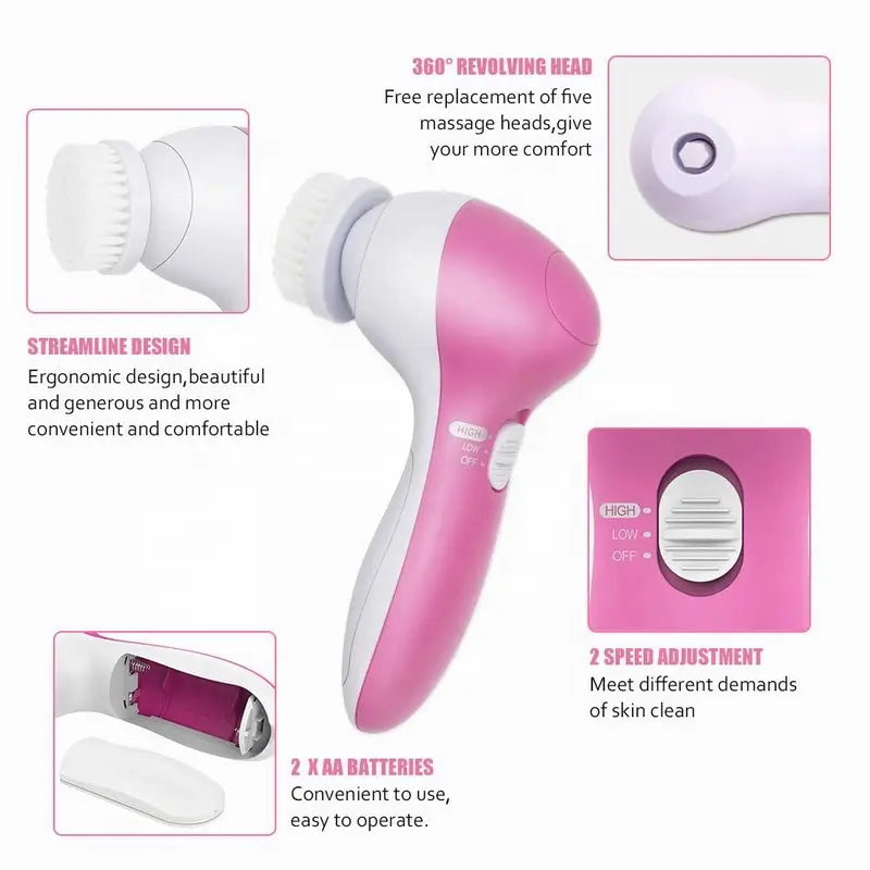 Electric Facial Cleaner 5 IN 1 Face Cleansing Brush Wash Machine Spa Skin Care Massager Blackhead Cleaning Facial Cleanser Tools Eagle Beacon