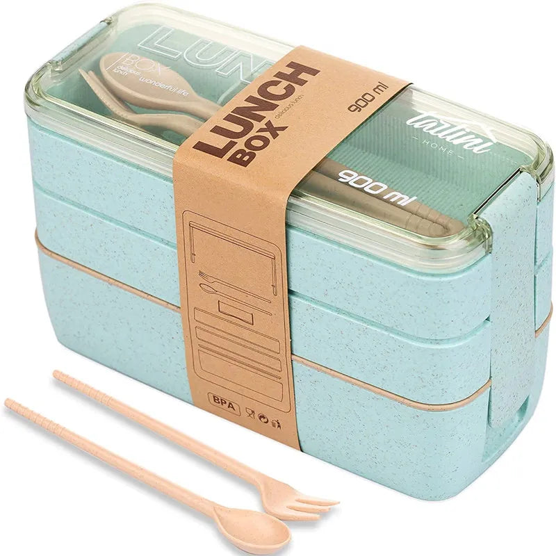 3-In-1 Compartment Wheat Straw Bento Box Reusable Tableware Lunch Containers Meal and Snack Food Containers Portable Lunch Box Eagle Aerie