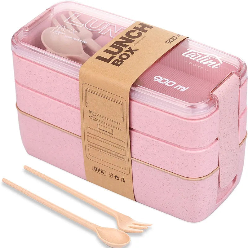 3-In-1 Compartment Wheat Straw Bento Box Reusable Tableware Lunch Containers Meal and Snack Food Containers Portable Lunch Box Eagle Aerie