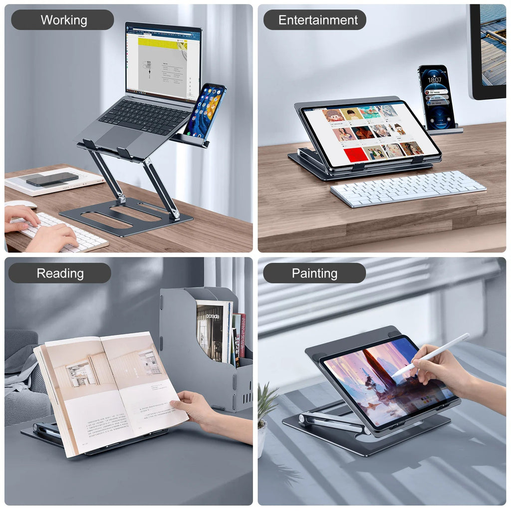 Oatsbasf Foldable Laptop Stand for Desk with Hidden Phone Stand For MacBook Pro Air Hp Tablet Adjustable Height Notebook Holder Eagle Beacon