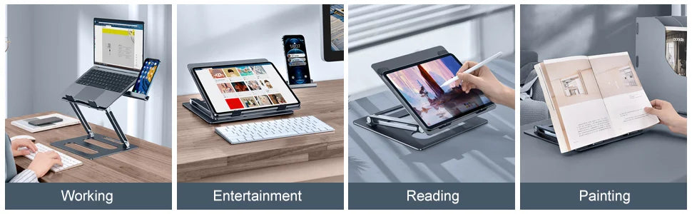 Oatsbasf Foldable Laptop Stand for Desk with Hidden Phone Stand For MacBook Pro Air Hp Tablet Adjustable Height Notebook Holder Eagle Beacon
