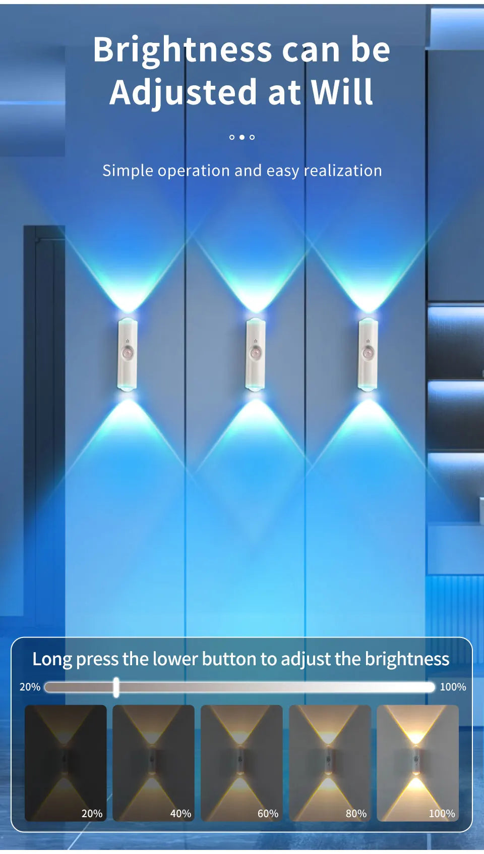 Magnetic Motion Sensor Smart Light LED Rechargeable Wall Gradient Ambient Light Dimmable Indoor Light for Stairs Hall Entrances Eagle Beacon