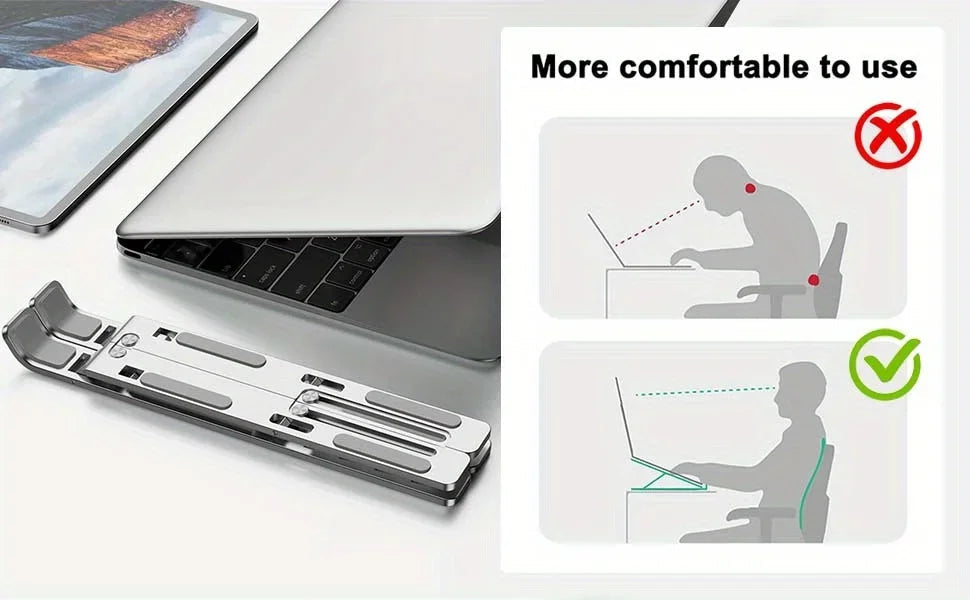 Adjustable Aluminum Laptop Stand - 6-Level Height, Foldable & Portable Design For 8-16” Laptops, Enhanced Ventilation & Heat Eagle Beacon