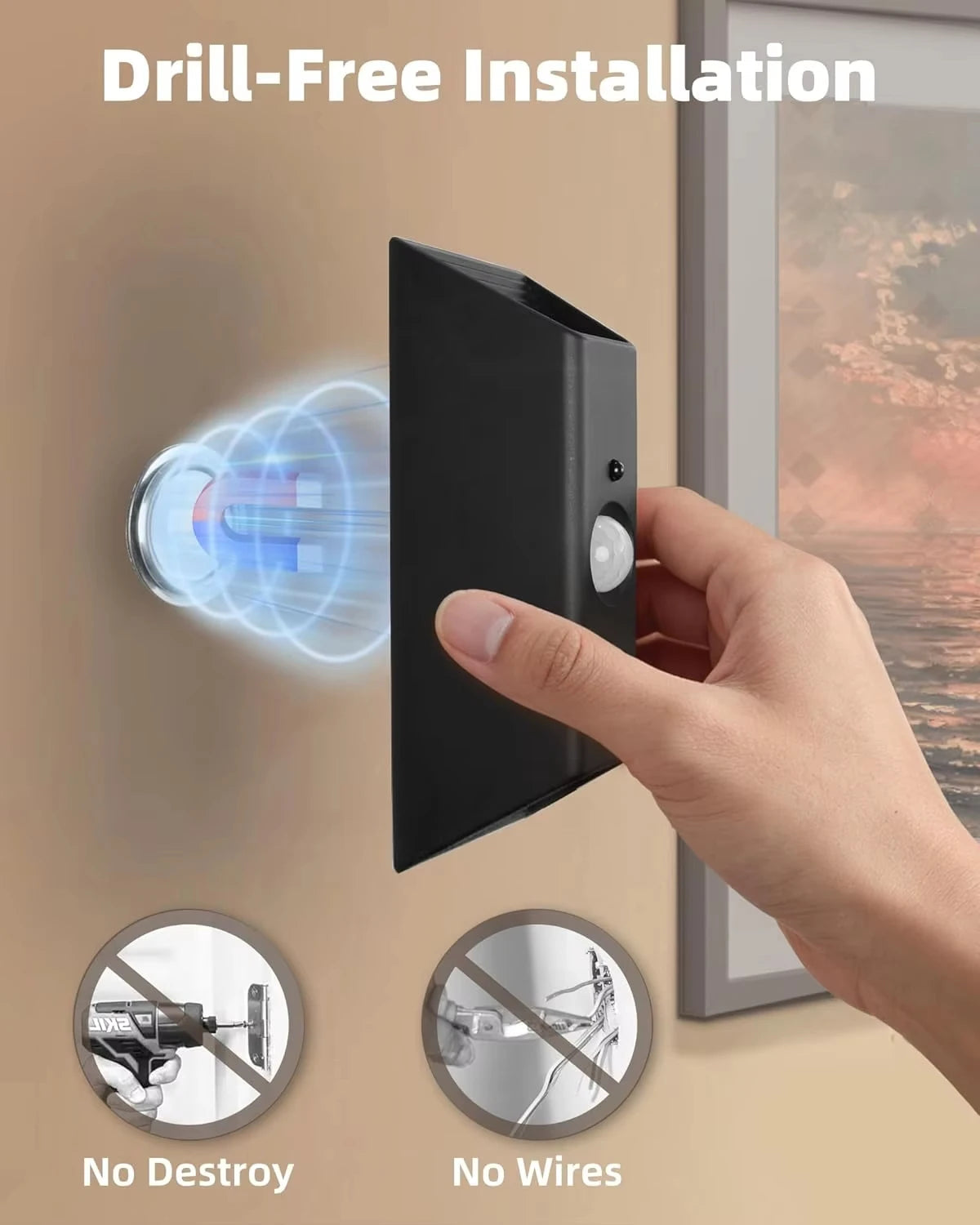 Motion Sensor Wall Lights USB Rechargeable Wireless LED Wall Lamps Magnetic 3 Color Dimmable Indoor Outdoor Garden Porch Light Eagle Beacon