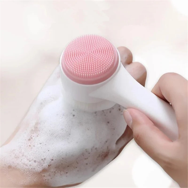 3D Double Silicone Facial Cleansing Brush Manual Massage Facial Brush Soft Bristles Exfoliator Double Sided Face Wash Brush Eagle Beacon