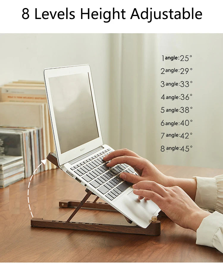 Wood Laptop Stand Foldable 8 Levels Height Adjustable Portable Notebook Holder Computer Support for MacBook Air Pro 11-17'' Eagle Beacon