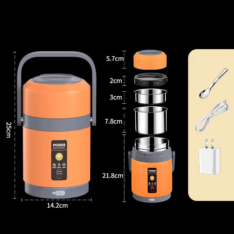 USB Electric Heated Lunch Boxes Stainless Steel Food Warmer Container Thermal Jar for Hot Food Thermal Boxes for Office School Eagle Aerie